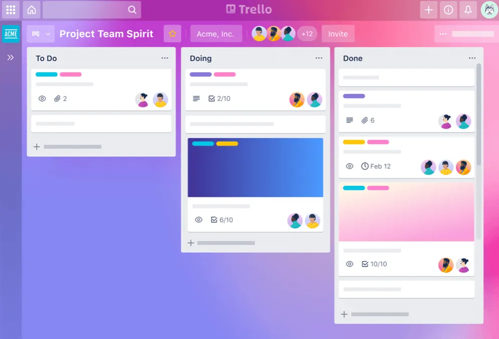 Screenshot of Trello app for freelancers