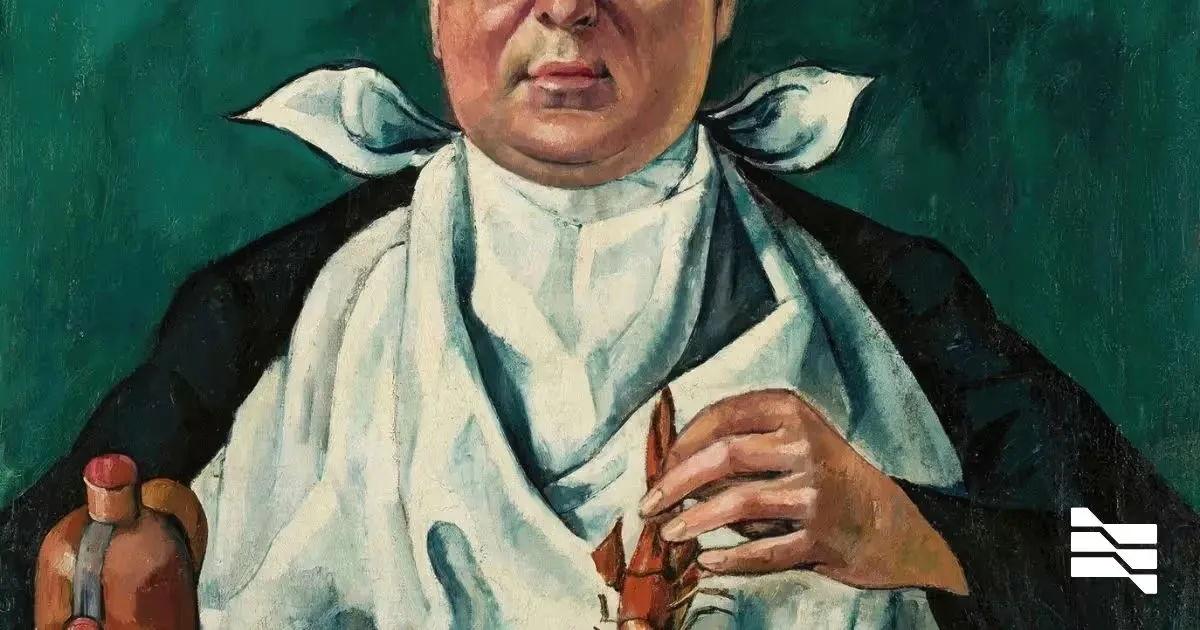 Stylized portrait of a figure with a medicine bottle, personifying a freelancer calculating earnings.