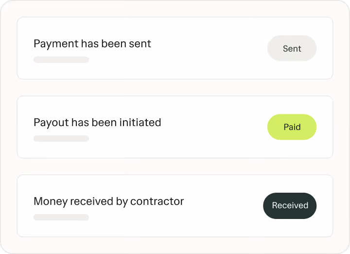 Step-by-step payment status timeline in Ruul