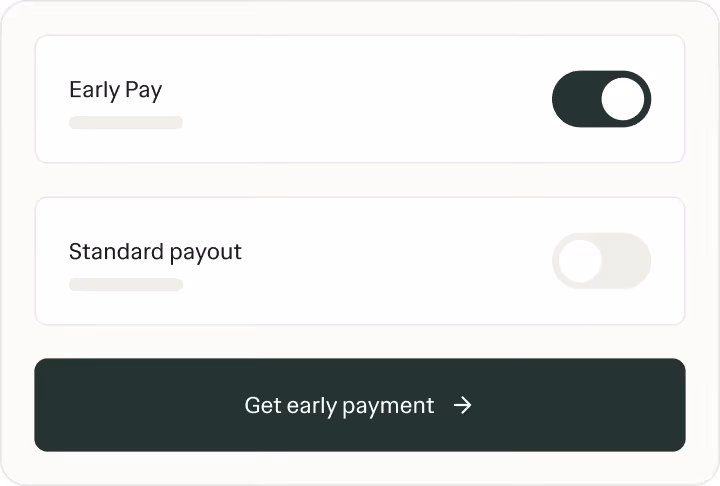 Ruul Early Pay settings with Early Pay and standard payout toggles