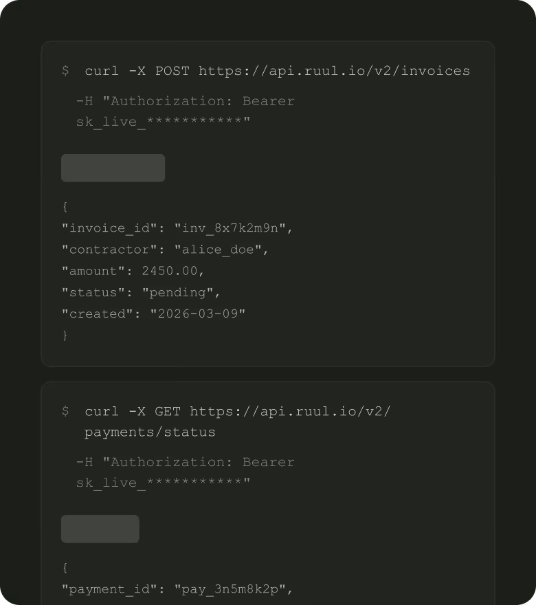 Ruul business invoice summary for API-sourced payments