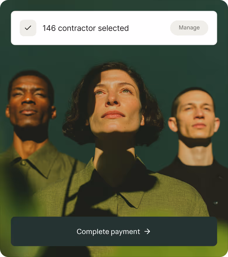 Contractors selected and payment action — product preview